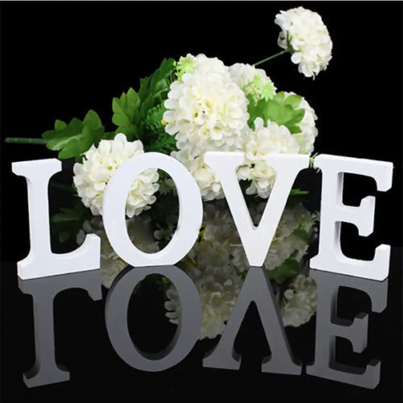 SIBAOLU Home Decor Decoration thick Wood Wooden White Letters Alphabet Wedding Birthday 8cmX1.2cm