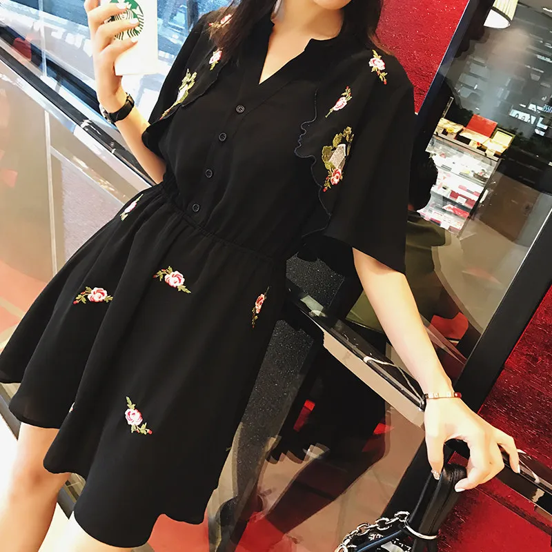 

Moms Summer maternity Breastfeeding dress Embroidery Floral Maternity Dresses For Pregnant Women Nursing Black Dress 2019 New