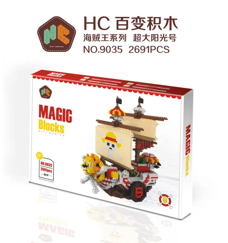 

HC Magic Blocks One Piece Blocks THOUSAND SUNNY Pirate Ship Blocks DIY Building Anime Toys Auction Model Toy Kids Gifts HC9035