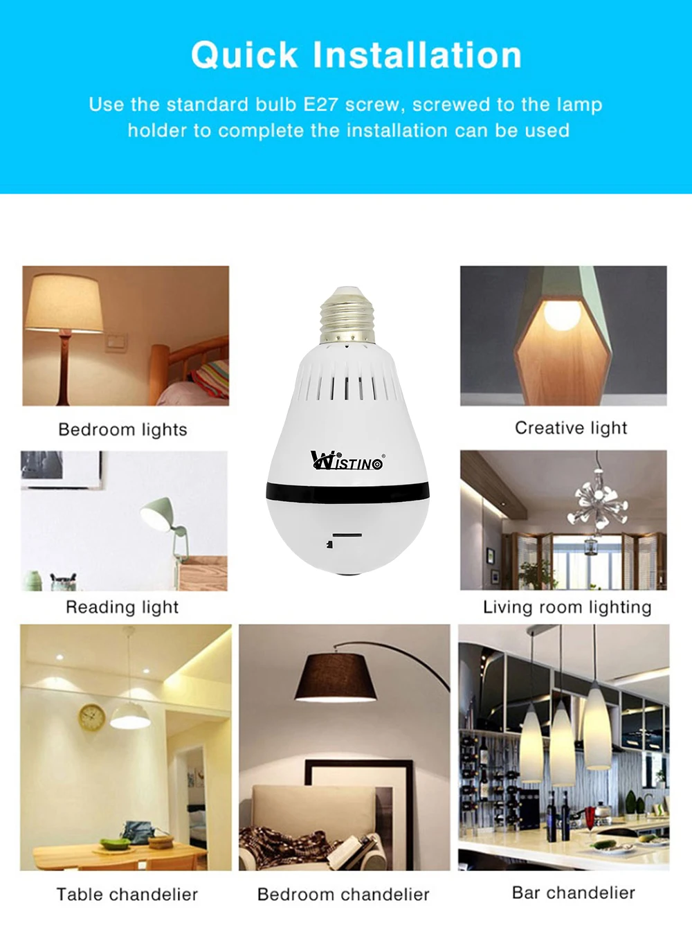 Wistino 960P Wireless IP Camera Bulb Light WiFi Doorbell Camera CCTV Securtiy Video Baby Monitor Home VR Camera Remote Control (5)