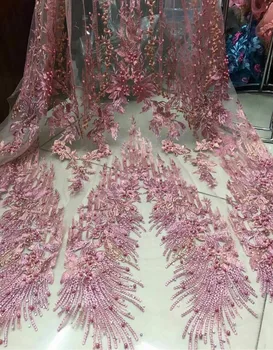 

nice looking S-52519 embroidery tulle mesh lace fabric with beads for party dress