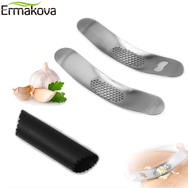 

ERMAKOVA Garlic Press Grinding Slicer Ginger Crusher Chopper Cutter Rocker Squeezer Mincer Silicone Garlic Peeler Bottle Opener