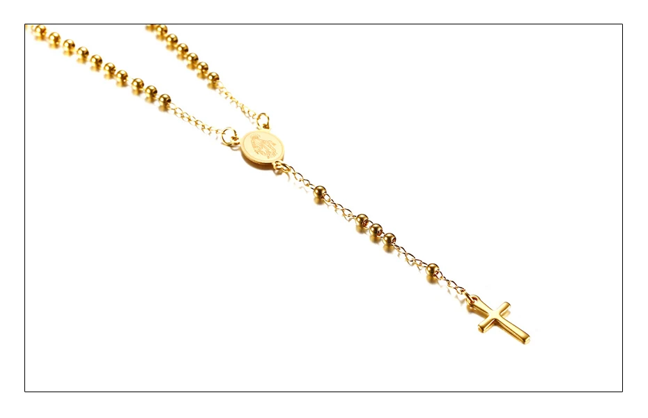 Meaeguet Stainless Steel Chain Cross Pendant Necklace Rosary Link Bead Chain Jesus Christ Pendant For Women Jewelry (5)
