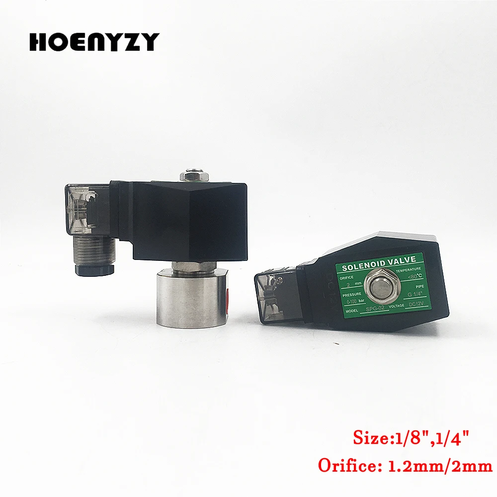 

1/8" 1/4" Normally Close High Pressure Solenoid Water Valve 304 Stainless Steel 220V DC 12V/24V Orifice 1.2mm/2mm 200bar/100bar