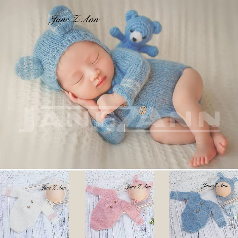 Best Jane Z Ann  Newborns photography props knitted long sleeved bodysuits with hat  photo studio baby infant sofa clothes outfits