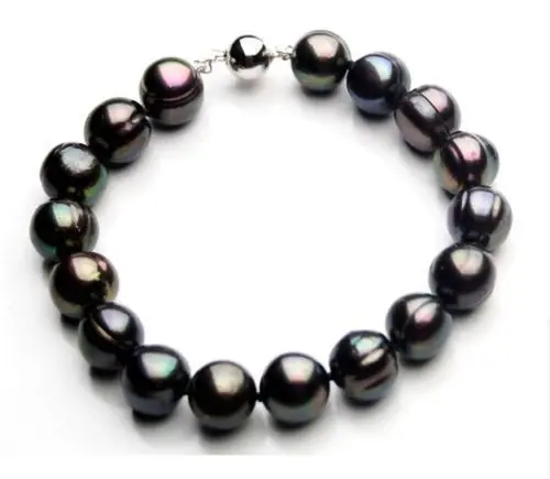 

Stunning 7.5"mm Natural Tahitian genuine black perfect pearl bracelet 8359