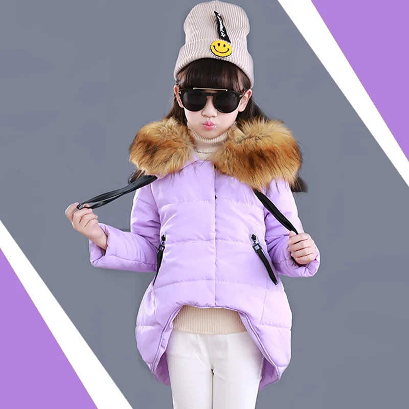 2016 Girls Winter Duck Down Jacket Girl Warm Fur Down Coat Children Casual Hooded Outerwear Coats