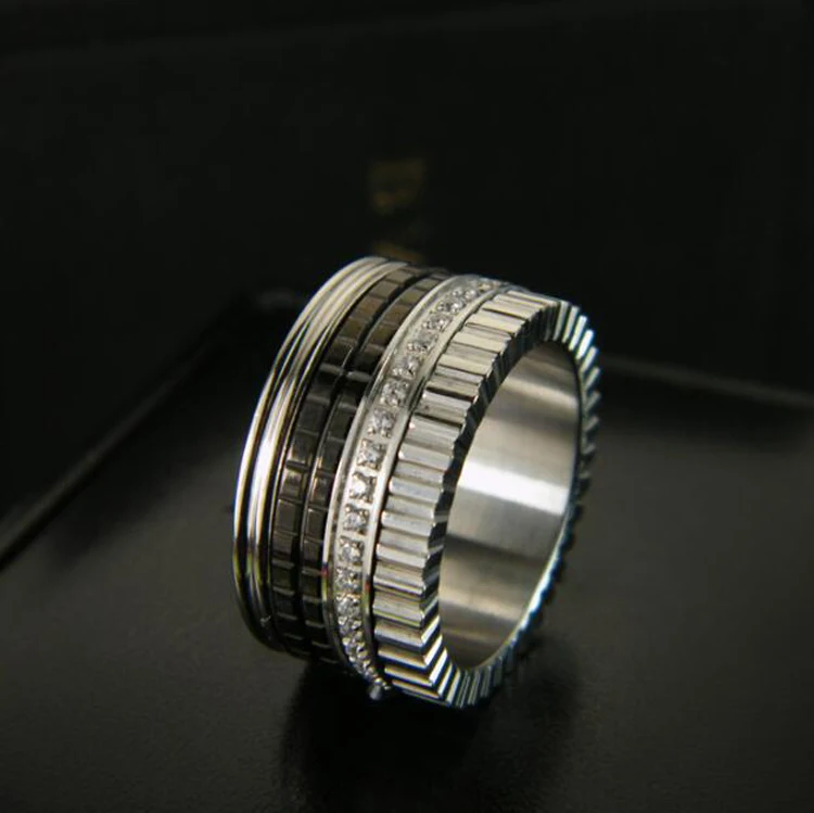 

2016 High Quality Black Ceramic Ring Silver Plated Titanium Gear Famous Brand Rings With CZ For Men Women