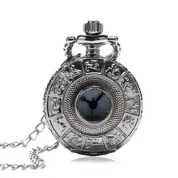 Небольшое углубление Серебряный Китайский Зодиак Дизайн Fob карманные часы с Цепочки и ожерелья цепи подарок Для мужчин Для женщин детские