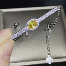 Сапфировый Браслет с цепочкой натуральный настоящий желтый сапфир серебро 925 пробы 1ct драгоценный камень Роскошные браслеты# XY1892701