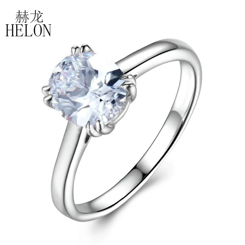 

HELON Moissanite Ring Real 14K White Gold 10x8mm Oval 3ct Test Positive Moissanite Diamonds Engagement Ring Women Trendy Jewelry