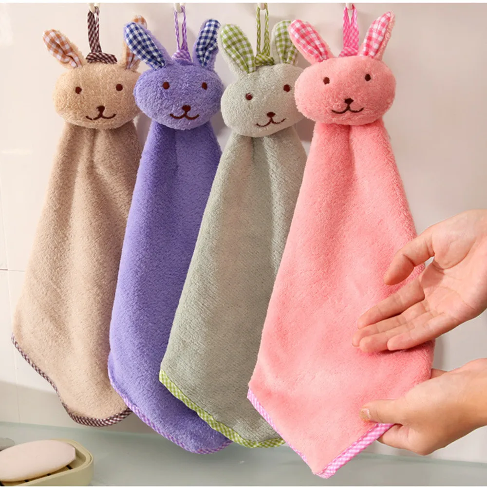 

4color Smiling Face Hanging Hand Towels Kitchen Towel Coral Velvet Absorbent Lint-Free Cloth Non-Stick Oil Dish Washing Cloth