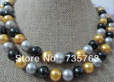 

xiuli 00885 stunning south sea 9-10mm black gold gray AA+ pearl necklace 35' 14KGP