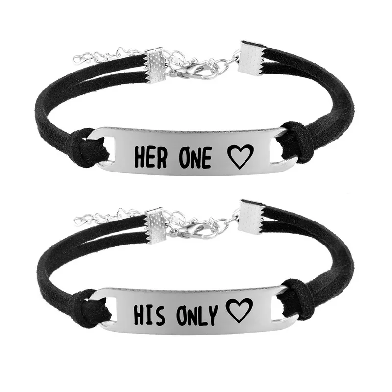 

LASPERAL 1/2/3pcs Free Graveing Lettering"Her King" "His Queen" For Couples Lover Stamped Stainless Steel Bracelets Lovers Gift