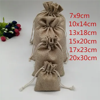 価格 10 個リネン巾着ギフトバッグナチュラル麻布キャンディーバッグクリスマスウェディングパーティー好意のギフト包装袋ジュエリーポーチ