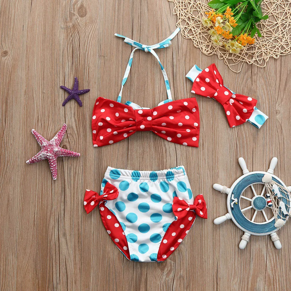 swimwear girl Infant Kids Baby Girls Swimwear Dots Bowknot Straps