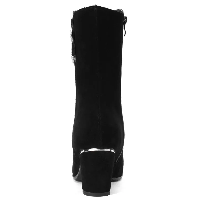 Size34 39 Punta Moda Zapatos Gruesos Tacón Cr1133 Black Causal Mujeres Cremallera Alto Enmayer Mediados Mujer Botas Tacones De Ternero wXOx40I6q