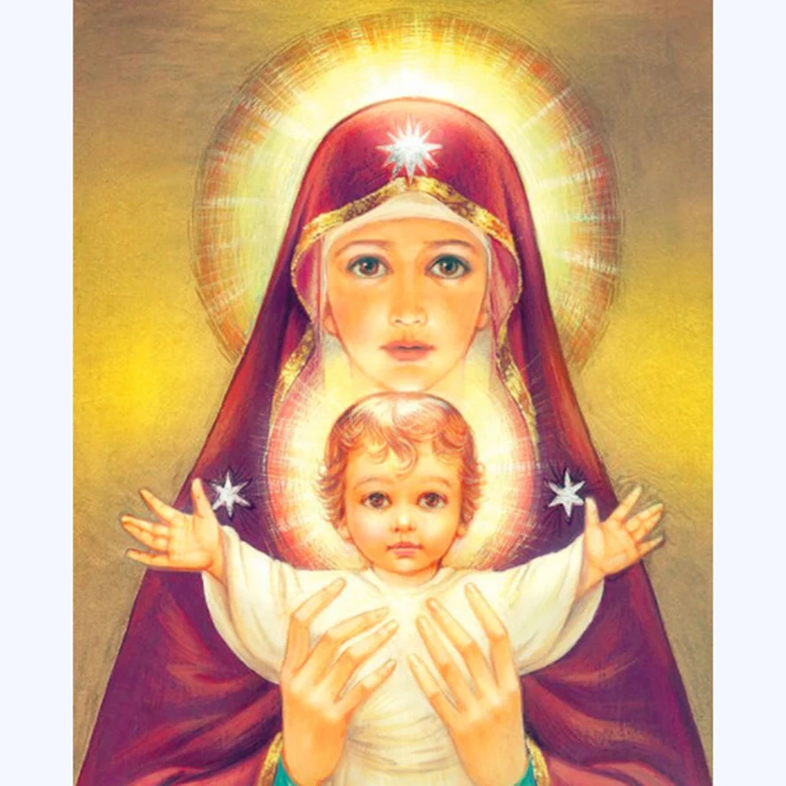 5D DIY Алмазная картина Religion Ico Virgin & son вышивка крестиком полная круглая декор из