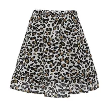 Летняя юбка высокая талия полиэстер Повседневное модный прямой женский леопардовый принт Midder эластичный пояс оборками Повседневная мини-юбка