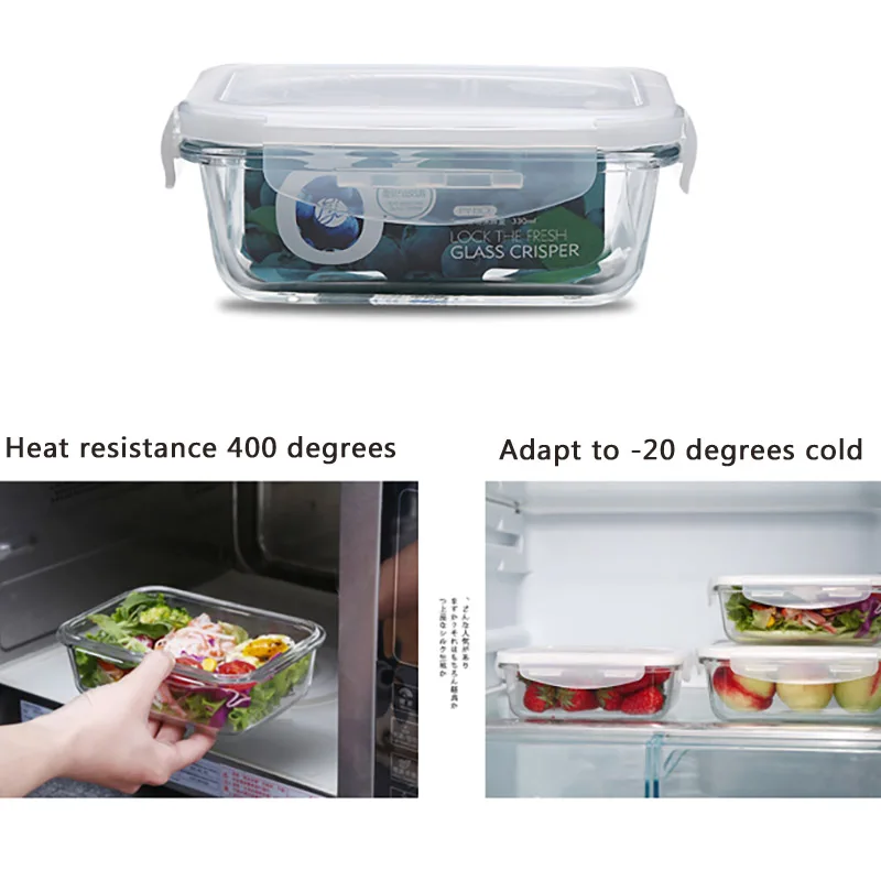 Стеклянный контейнер для хранения еды, Ланч-бокс с BPA бесплатно, герметичные защелкивающиеся крышки для замораживания и разогрева, безопасные контейнеры для печи