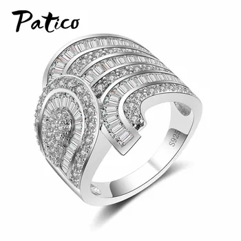 

Big Finger Rings 925 Sterling Silver Wedding Jewelry For Women&Men Full-Zirconia Crystal Wide Rings Birthday Party Gifts