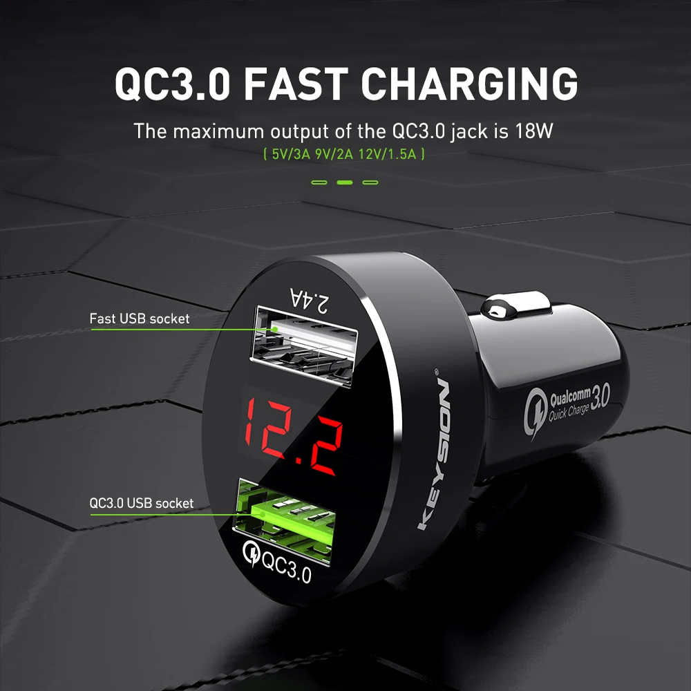 KEYSION Dual USB быстрое зарядное устройство QC 3 0 Автомобильное для iPhone XS Max XR X 8 7 Samsung S9