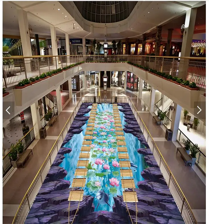 3d Flooring Valley Wood Bridge Lotus Carp Waterfall 3d Floor Pvc