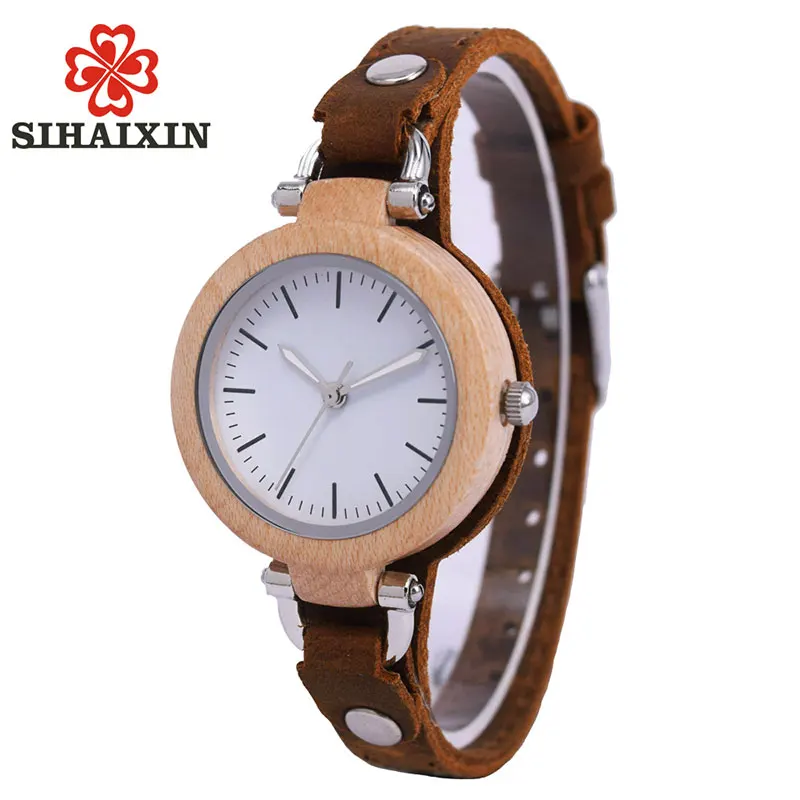 

SIHAIXIN Natural Bamboo Watch Ladies bayan kol saati Female Wooden Watches Leather Quarzt Woman Clock Wristwatch Brand Luxury