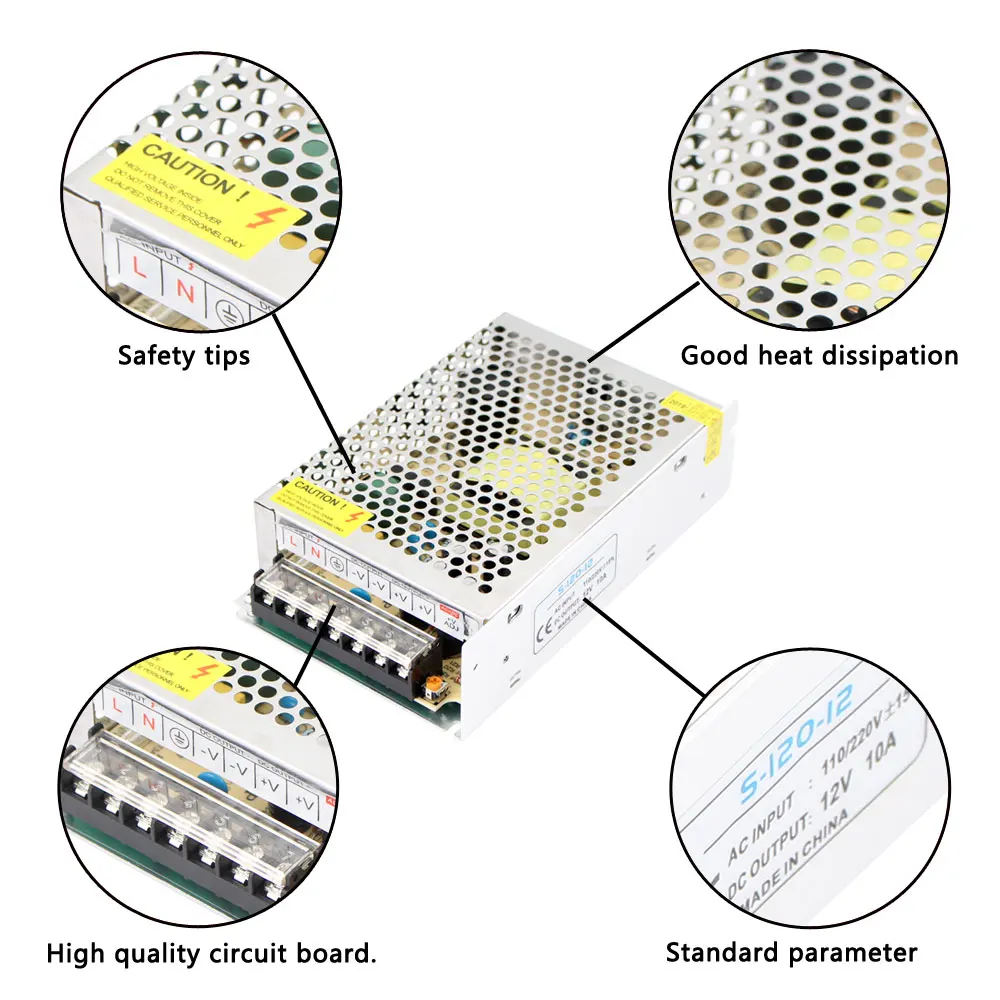 AC DC 12V источник питания 1A 2A 3A 5 A 8.5A 10A 15A 20A светодиодный драйвер Swiching 220V TO 12V адаптер питания для светодиодный светильник