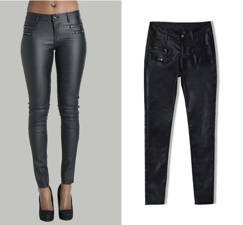 CbuCyi черные брюки из искусственной кожи pu женские с низкой талией, зауженный двойной застежка-молния хлопковые джинсы женские мото байкерские узкие брюки