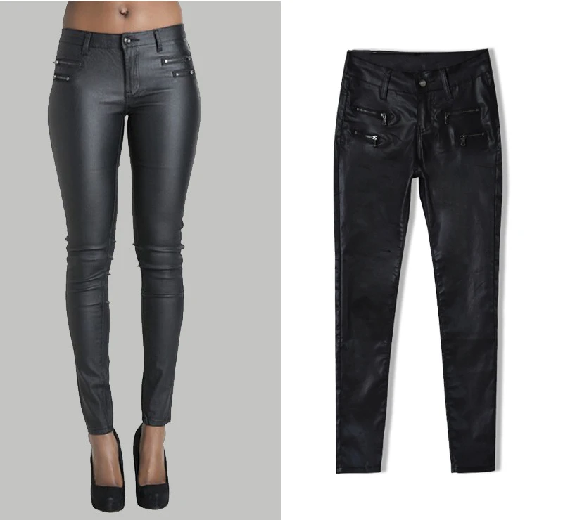 2017 Amazon EBAY AliExpress Hot European and American women's models burst low waist Slim feet PU leather pants double zipper (9)