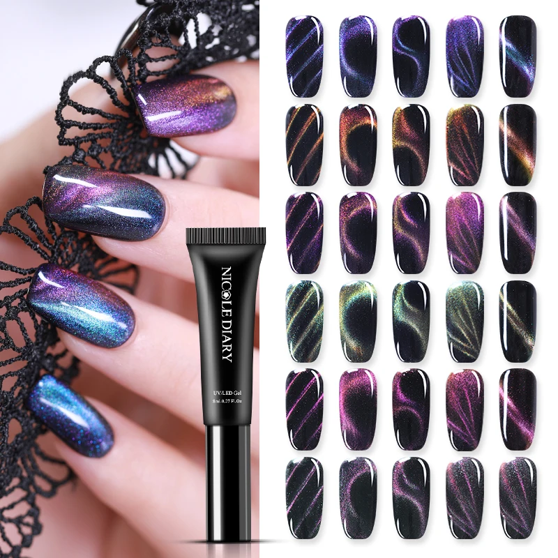 

NICOLE DIARY 8ml 5D Magnetic Fantasy UV Gel Cat Eye Nail Gel Polish Glitter Shiny Long Lasting Soak Off Nail Art Varnish Lacquer