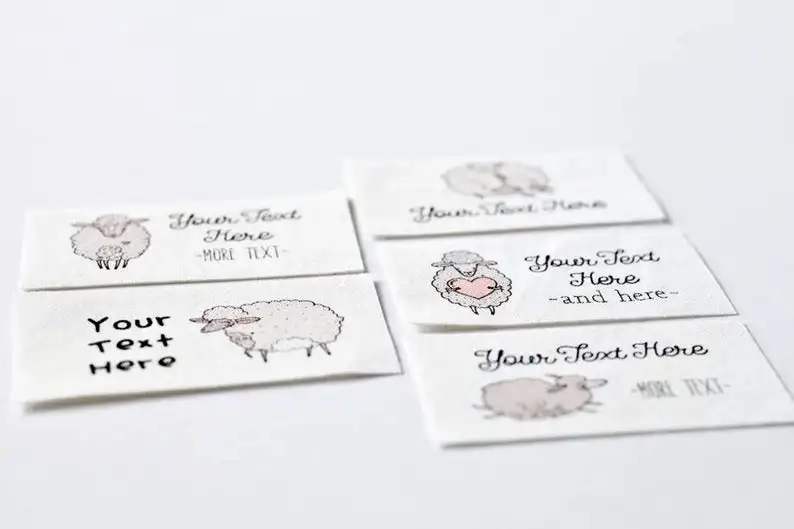 

Personalized Sheep Logo Labels Knitters' Tags, Custom Organic Cotton Crochet Labels, Customized for Handmade Items and Knits
