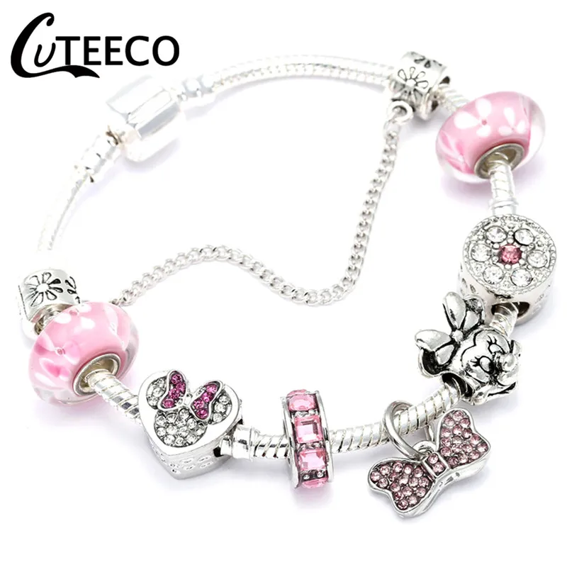 CUTEECO, модные, розовые, милые, очаровательные браслеты для женщин, сердце, бусины, подходят к оригинальному бренду, браслеты, романтическое ювелирное изделие, подарок - Окраска металла: 2