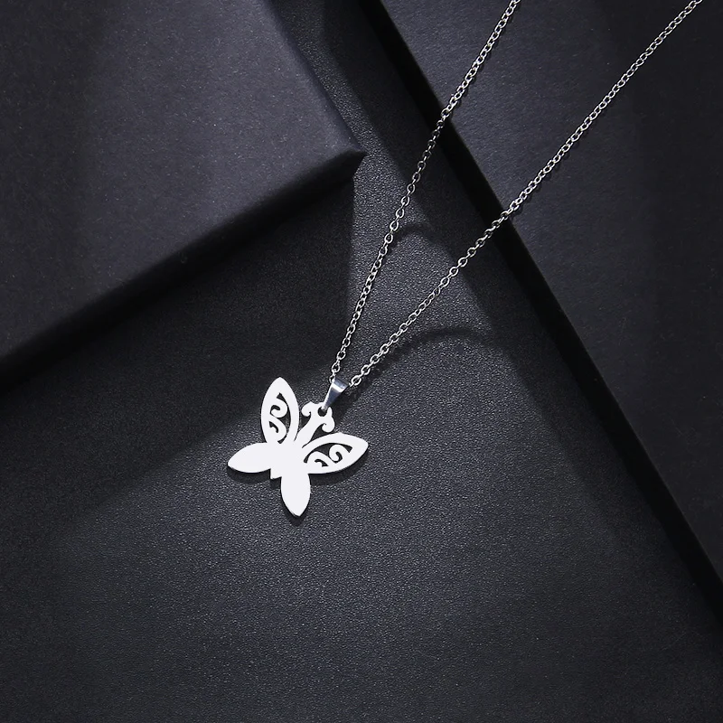 CACANA Stainless Steel Necklace For Women Man Lover's Tattoo Butterfly Gold And Silver Color Pendant Necklace Engagement Jewelry