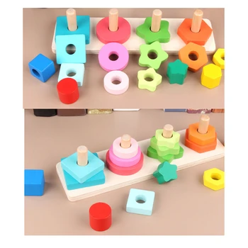 

Wooden Color Toy Geometric Shape Sorting Stacked Blocks Early Education Cognitive Pairing Building Board Board Game