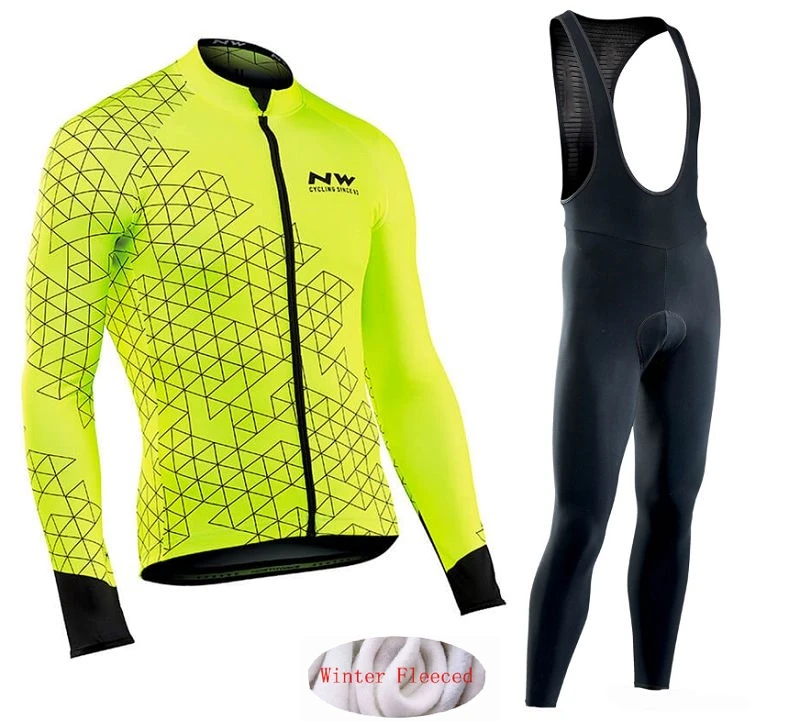 

NW 2019 Winter thermal fleece Cycling Clothes Northwave men Jersey suit Sport Wear Jacket bike MTB clothing warm Bib Pants set