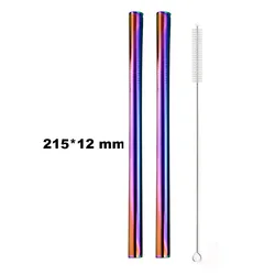 Colorful Rainbow Stainless Steel Reusable Straw Set with Cleaning Brush (215x12 Straight)