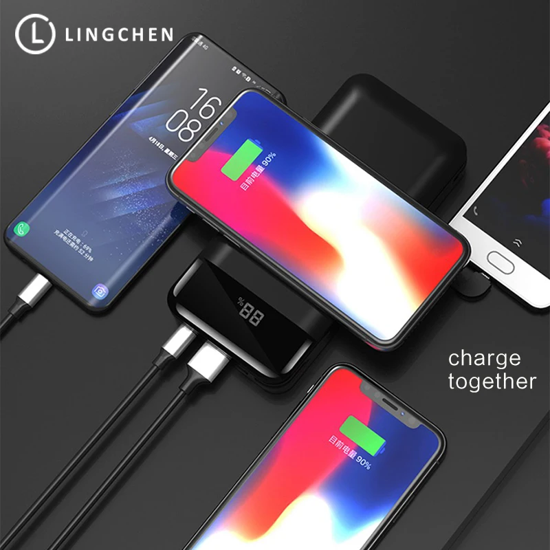 LINGCHEN Qi Wireless Charger Power Bank 20000mAh Portable External Battery Charger PowerBank 20000 mAh for iphone for Samsung s9