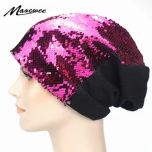 Осень карамельный цвет блёстки шапочки шляпа унисекс вечерние Вечеринка танец шляпа волшебный Реверсивный капор с пайетками Цвет Изменение шляпа Skullies