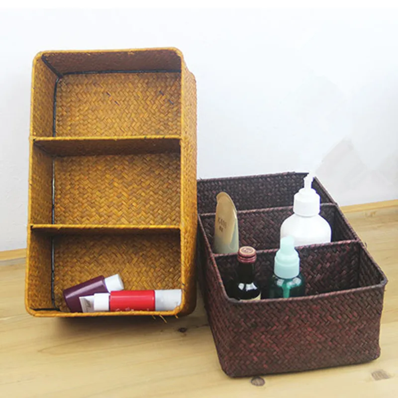 WHISM 3 الشبكة الأعشاب البحرية صندوق تخزين سلة خوص الروطان التجميل حامل المنسوجة الهاتف المنظم اليدوية حاوية أشتات سلال WHISM 3 الشبكة الأعشاب البحرية صندوق تخزين سلة خوص الروطان التجميل حامل المنسوجة الهاتف المنظم اليدوية حاوية أشتات سلال