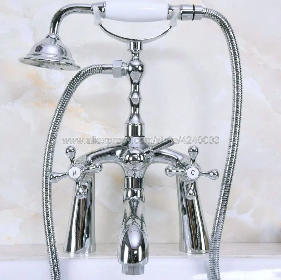 

Polished Chrome Deck Mounted Bathroom Tub Faucet W/ Hand Shower Sprayer Tub Mixer Tap Kna123