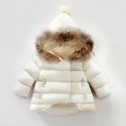2018 Детское пальто детские Обувь для девочек зимняя одежда из хлопка верхняя одежда детская куртка утепленная с капюшоном меховой воротник