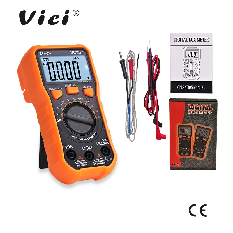 Vici VC837 Digital Multimeter DMM True RMS 3 5/6 Auto Range Capacitance Resistance NCV Frequency Duty Cycle Data Hold Function images - 6