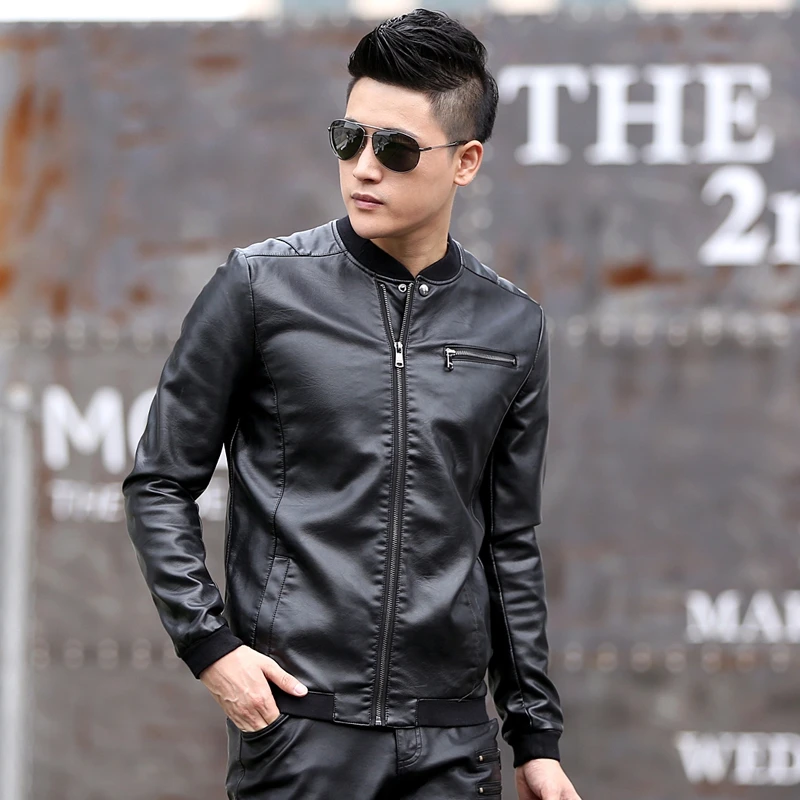 Aliexpress.com : Buy Casual Men Leather Jacket Slim Fit Ribbed ...
