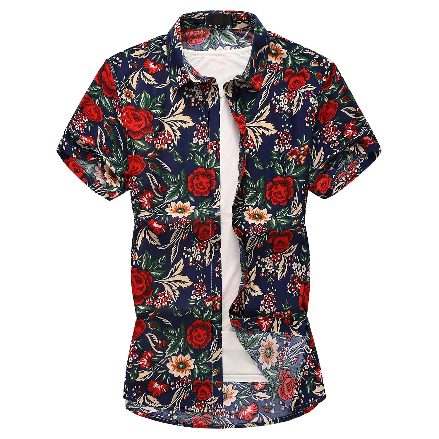 

Casual Men's Shirts Blouse Menswear Flower Hawaiian Shirt Mens clothing Slim fit Fashion Summer Red Blue