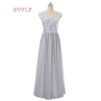 

Silver 2019 Cheap Bridesmaid Dresses Under 50 A-line Cap Sleeves Chiffon Sequins See Through Long Wedding Party Dresses