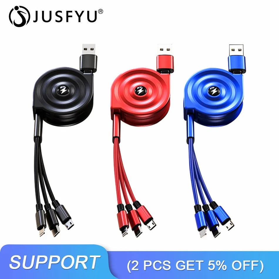 

2.5A Micro USB Cable Phone Fast Charging Cable USB Type-C Cable 3 in 1 For iphone Samsung Huawei Xiaomi Phones Retractable Cable