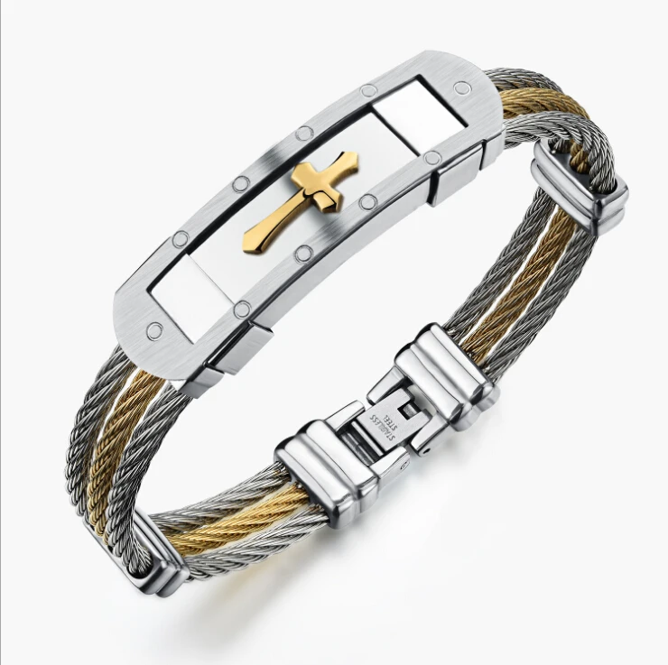 2017 simple delicate creative fine trendy classic punk style 2 color Titanium steel Cool Cross bracelet&ampbangle for men gift B038 |
