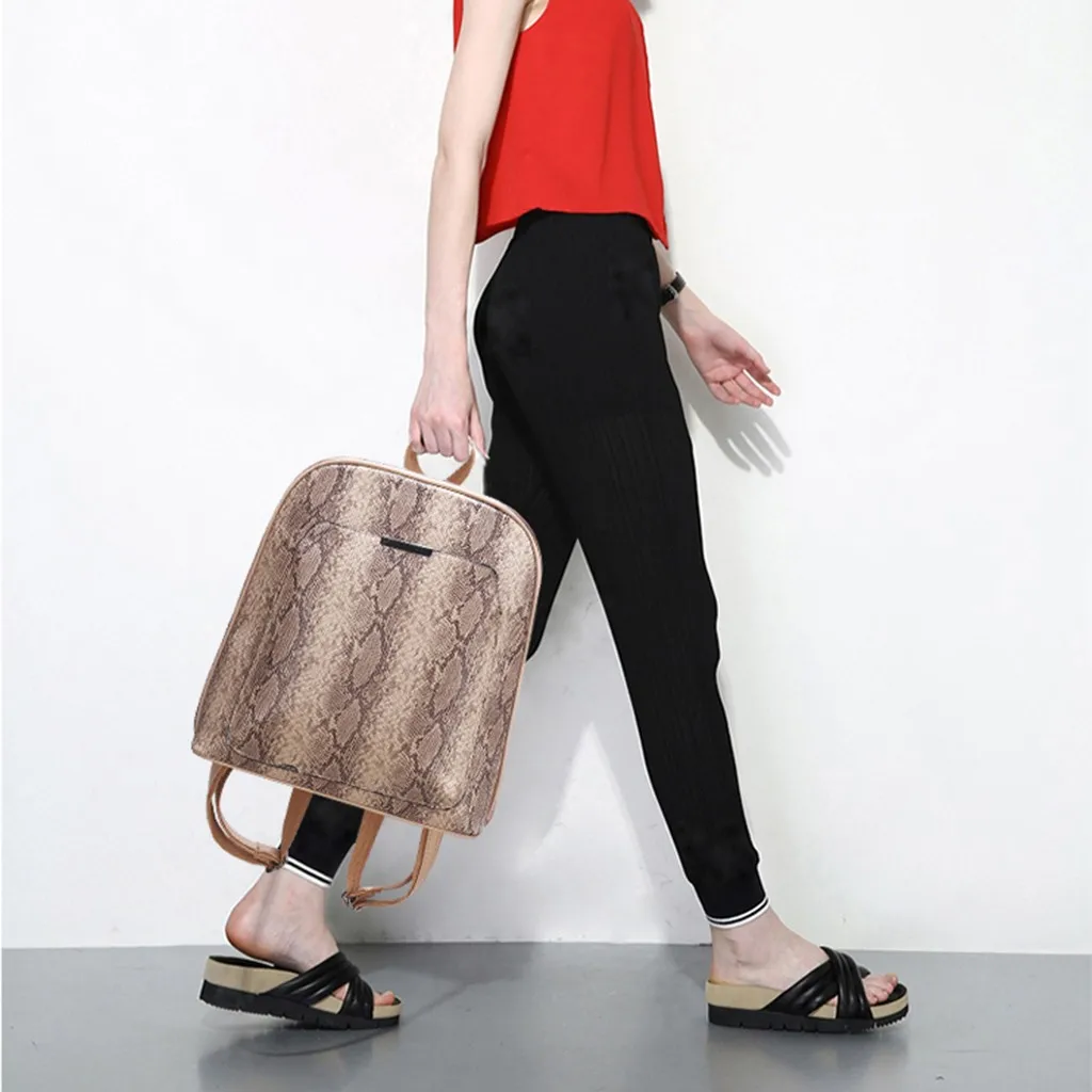 Женский кожаный рюкзак со змеиным принтом для девочек, школьная сумка для путешествий, Женский школьный рюкзак, школьные рюкзаки на плечо# S